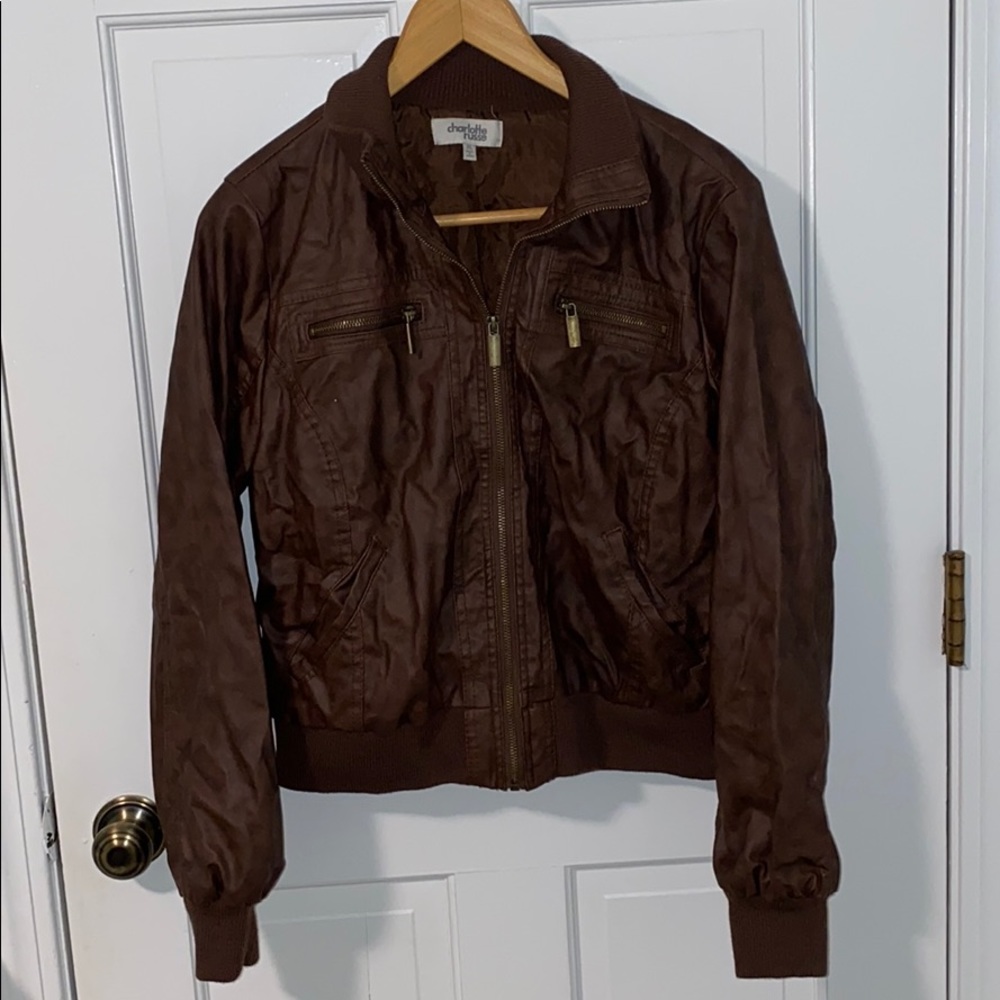 Charlotte Russe Brown Leather Jacket, Size: XL